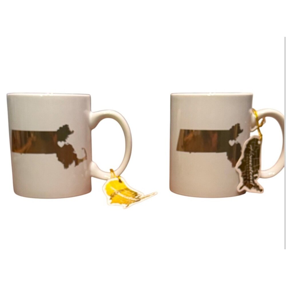 Massachusetts "The Bay State" Mug Set With Gold Accent - Home Essentials & Beyon